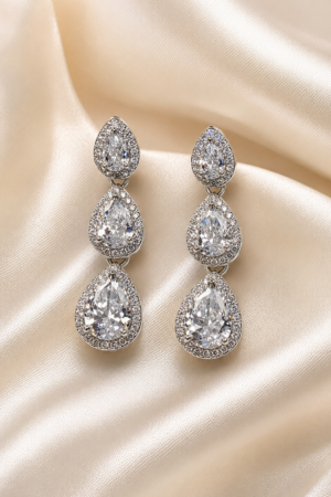 Silver-Tone Teardrop Crystal Earrings