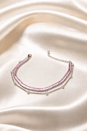 Zeiya Pink Crystal and Pearl-Look Layered Bracelet