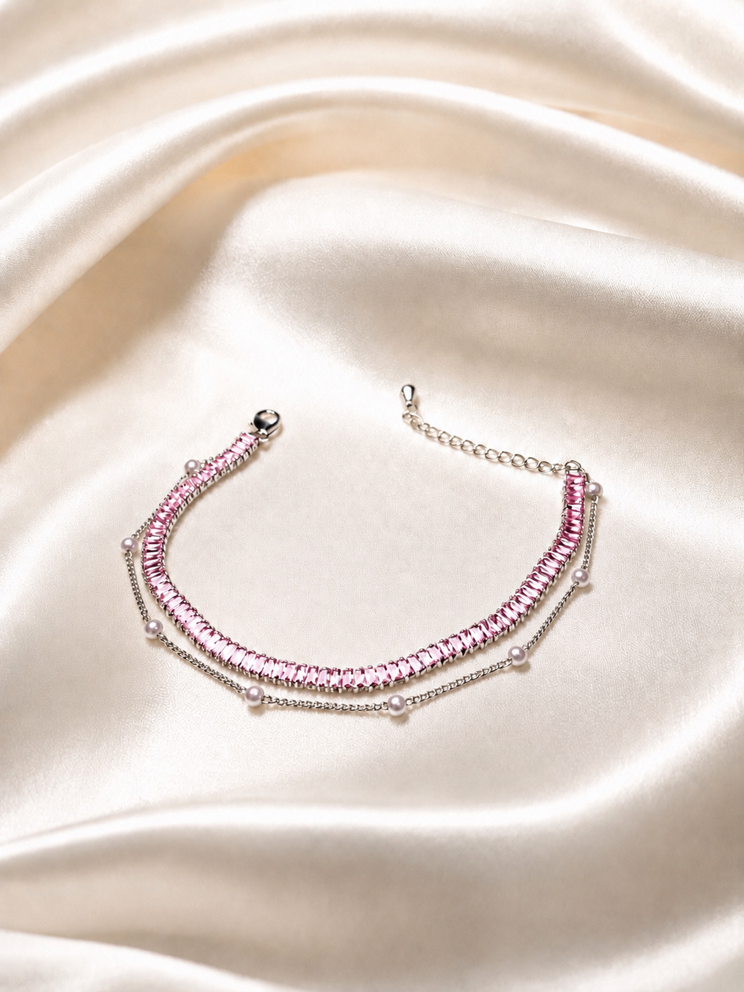 Pink Crystal and Pearl-Look Layered Bracelet