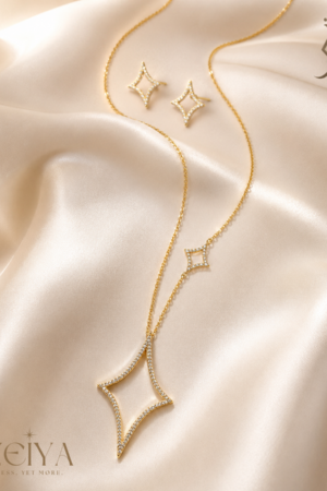Gold Tone Geometric Pendant Necklace Set