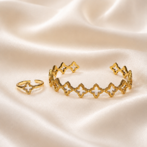 Gold-Tone Quatrefoil Cuff and Ring Set