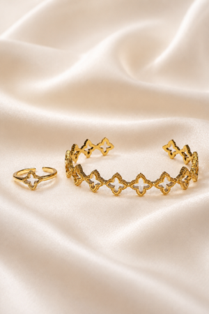 Gold-Tone Quatrefoil Cuff and Ring Set