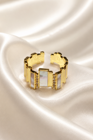 Gold-Tone Mother-of-Pearl Geometric Ring