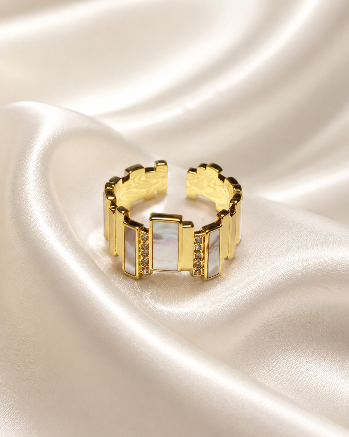 Gold-Tone Mother-of-Pearl Geometric Ring