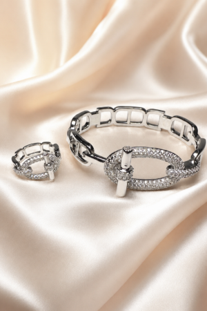 Silver Pavé Buckle Bracelet & Ring Set