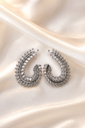 Silver-Tone Crystal Leaf Hoop Earrings