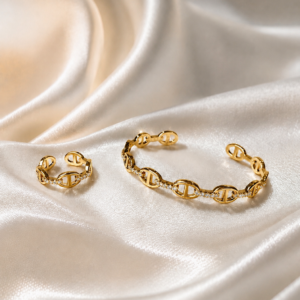 Gold-Tone Oval Link Cuff and Ring Set