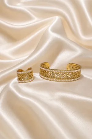 Zeiya Gold-Tone Filigree Cuff and Ring Set – alternate angle