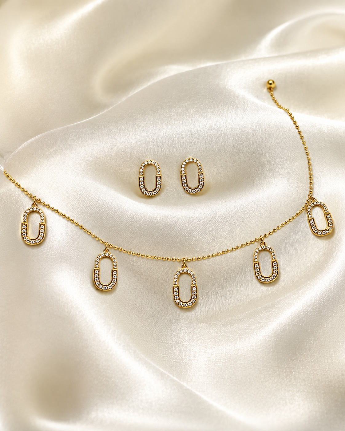 Gold-Tone Oval Charm Necklace and Earrings Set