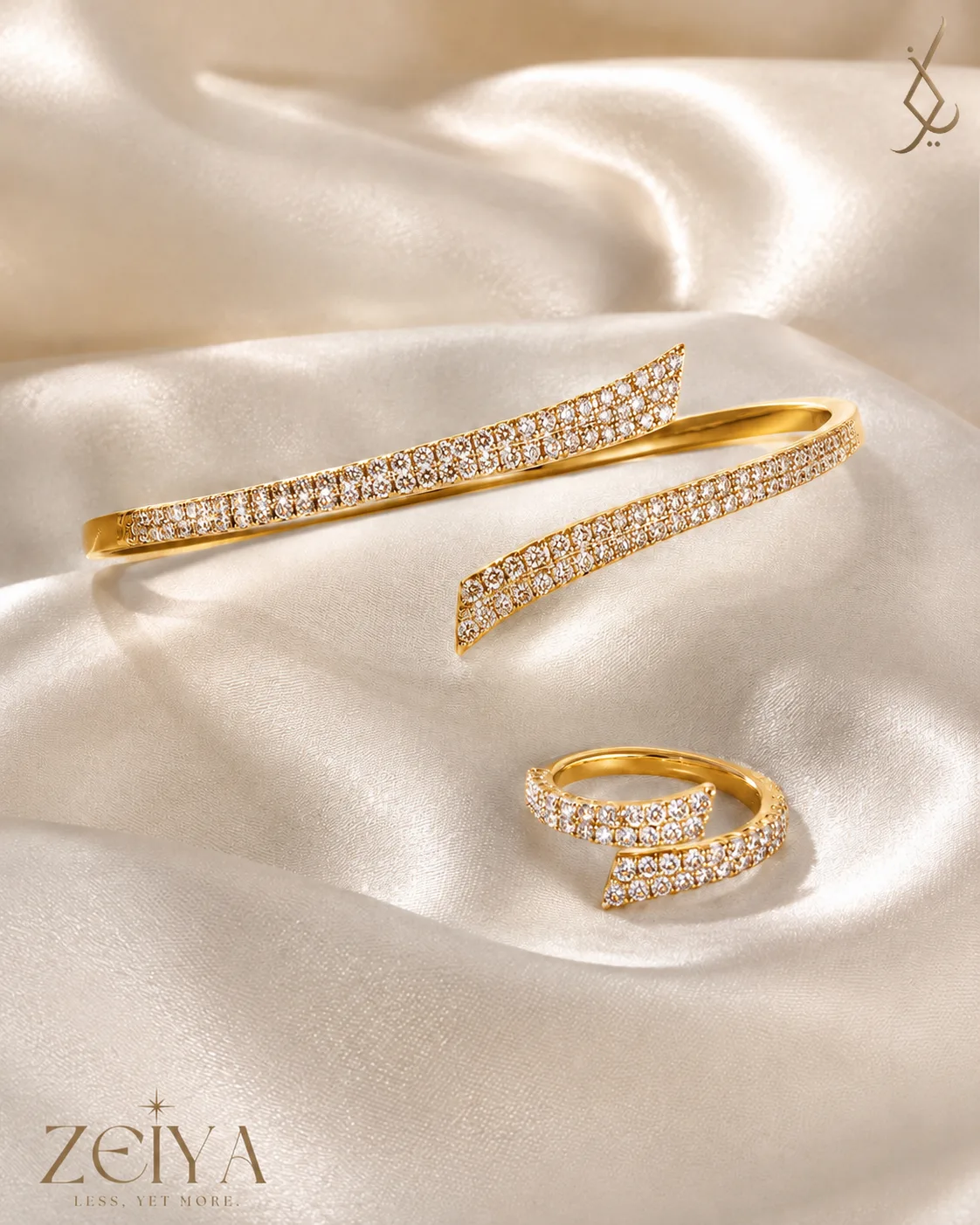 Zeiya Pavé Wave Cuff & Ring Set in Gold