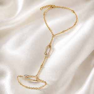 Gold-Tone Safety Pin Hand Chain Bracelet