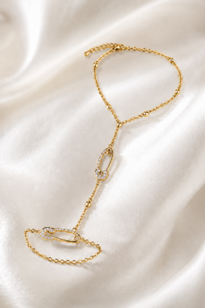 Gold-Tone Safety Pin Hand Chain Bracelet