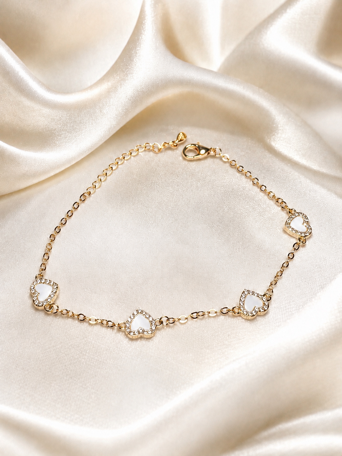 White Heart Charm Bracelet