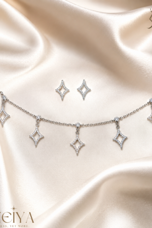 Silver Diamond Drop Necklace Set
